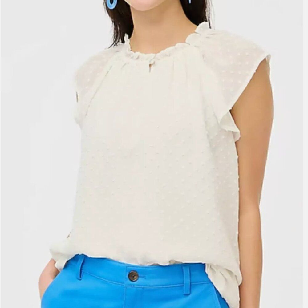 J.crew Factory Flutter-sleeve clip-dot top in Ivory BY034 NWT